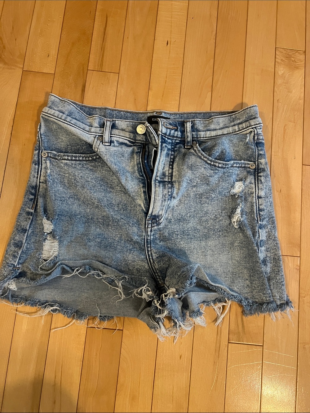 Express Distressed Light Blue Denim Shorts